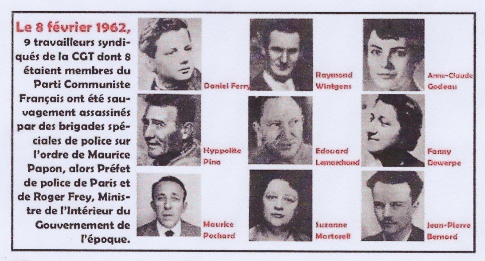 9 militants CGT dont 8 communistes victimes à Charonne